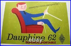 Affiche Ancienne Originale Concession Garage Renault Dauphine 1962 Super Confort