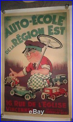 Affiche Ancienne Originale Entoilée Auto Ecole Jouet Citroen Renault 80cmx120cm