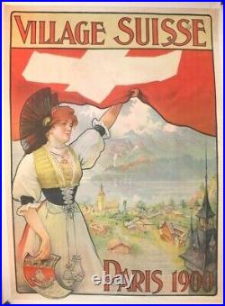 Affiche Ancienne Originale Exposition Universelle Paris 1900 Village Suisse Sim