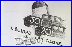 Affiche Ancienne Originale Garage Concession Peugeot 301 201 1932-1936