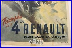 Affiche Ancienne Originale Geo Ham Renault 4cv Rallye Monte Carlo 1949 L. Rosier