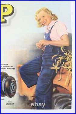 Affiche Ancienne Originale Pneu Dunlop Agraire Agricole Tracteur Tyre Tractor