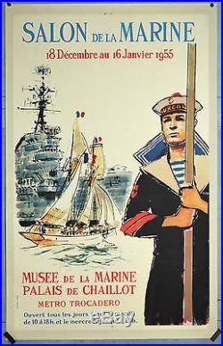 Affiche Ancienne Originale Salon De La Marine Brenet Années 60