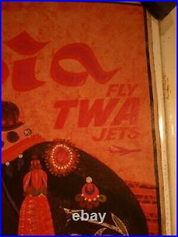 Affiche Ancienne Originale TWA India David Klein vers 1960 Aviation Tourisme