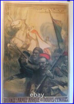 Affiche Ancienne Originale armée Afrique et troupes Fouqueray 1917 entoilée