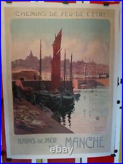Affiche Ancienne Originale chemin de fer Granville G. Meunier 1921 entoilée
