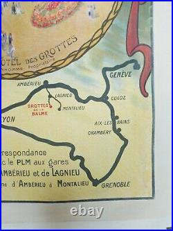 Affiche Ancienne Originale chemin de fer PLM grottes Balme entoilée vers 1910