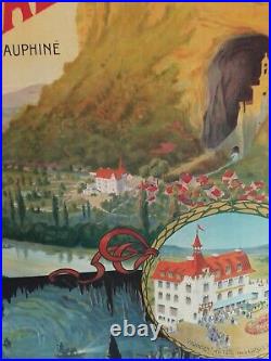 Affiche Ancienne Originale chemin de fer PLM grottes Balme entoilée vers 1910