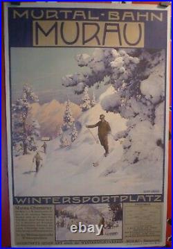 Affiche Ancienne Originale ski Alpes montagne wintersport Autriche 1910