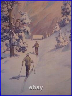 Affiche Ancienne Originale ski Alpes montagne wintersport Autriche 1910