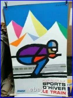 Affiche Ancienne Pour Allez Au Sport D'hiver Le Train Ski 1970 Guy Georget
