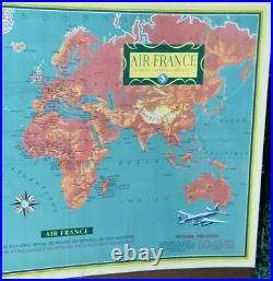 Affiche Ancienne Reseau Aerien Mondial Air France Constellation Avion Aviation