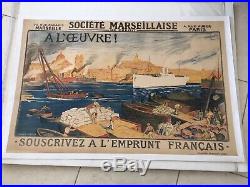 Affiche Ancienne Souscrivez À L'Emprunt Français Signé Auguste Leroux