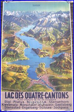Affiche Ancienne Suisse Lac Des Quatre Cantons Pilatus Luzern Bieder Circa 1947