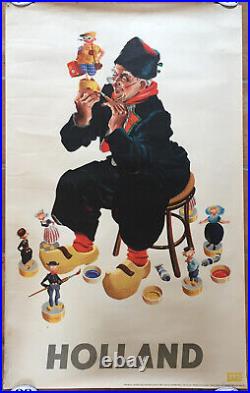 Affiche Ancienne Tourisme Holland Hollande Artiste Jouet Toys Circa 1960