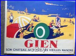 Affiche Ancienne Vintage Alo Charles Jean Chemin De Fer Plm Gien Chteau Plages