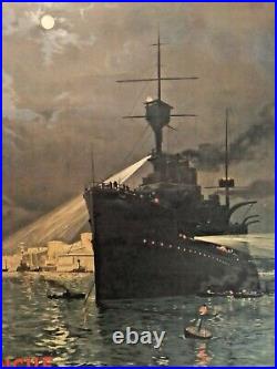Affiche Ancienne chemin de fer Bretagne Manche océan Brest vers 1910 rare