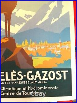 Affiche Ancienne chemin de fer Pyrenées Argeles Gazost Commarmond 1930
