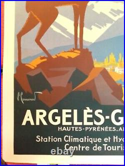 Affiche Ancienne chemin de fer Pyrenées Argeles Gazost Commarmond 1930