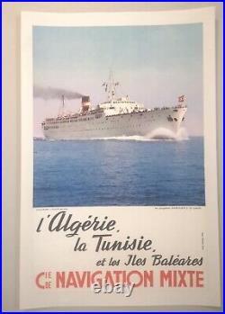 Affiche Ancienne entoilée Compagnie Navigation Mixte Algérie Tunisie