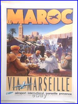 Affiche Ancienne entoilée Maroc Aéroport De Marseille