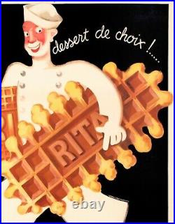 Affiche Art Deco Originale Léon Dupin Gaufres Rita Biscuits Dessert 1933