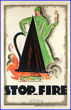 Affiche Art Deco Originale Loupot Automobile Voiture Extincteur 1925