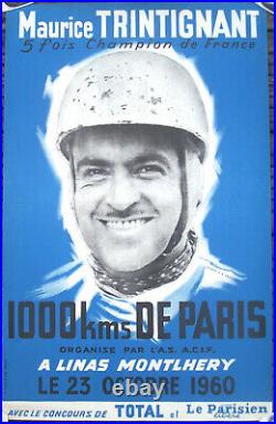Affiche Automobile 1000 Km Paris Linas Montlhery Maurice Trintignant 1960
