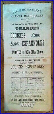 Affiche BAYONNE Plaza de Toros 10 Septembre 1905 Montes et Bombita chico