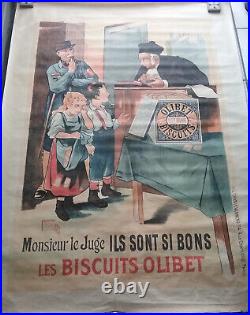 Affiche Biscuits OLIBET Juge, Enfants et Garde-Champêtre Années 1900