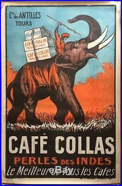 Affiche CAFE COLLAS Perles des Indes Elephant Cuisine 75x114cm 1927