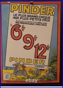 Affiche CIRQUE PINDER LE PLUS GRAND CIRQUE AUX PLUS PETITS PRIX Année 30