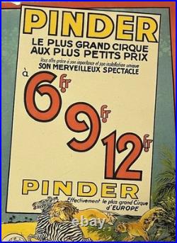 Affiche CIRQUE PINDER LE PLUS GRAND CIRQUE AUX PLUS PETITS PRIX Année 30