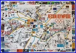Affiche Carte GRENOBLE REGION OLYMPIQUE 1968 ROGER DAVID 124x86 cm