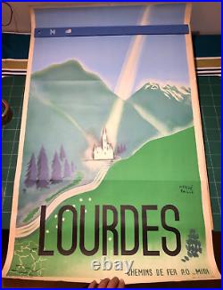 Affiche Chemin De Fer P. O. Midi Hervé Baille Lourdes Océa Paris Train SNCF 1936