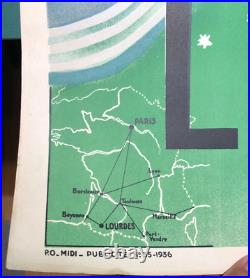 Affiche Chemin De Fer P. O. Midi Hervé Baille Lourdes Océa Paris Train SNCF 1936