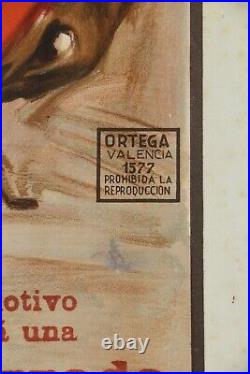 Affiche Corrida Toros Gerona 1946 Tauromachie Cruano Llopis Ortega Litho