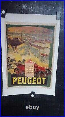 Affiche De Tamagno Pour Peugeot 43x31cm Entoilee Vers 1920