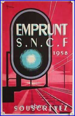 Affiche EMPRUNT S. N. C. F. SOUSCRIVEZ 1958 MARCOUR