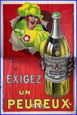 Affiche EXIGEZ UN PEUREUX Bar Bistrot Apéritif HENRY LE MONNIER 160x240cm 1925