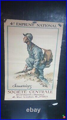 Affiche Emprunt 1914/18 Poilu Sur Le Front Jean Droit