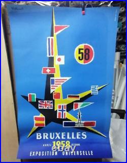 Affiche Exposition Universelle Bruxelles Belgique Villemot Calvados 1958