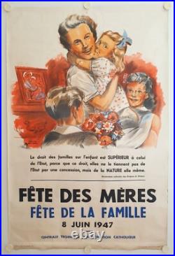 Affiche FÊTE DES MÈRES FÊTE DE LA FAMILLE 8 JUIN 1947 CHEVAL BATANY
