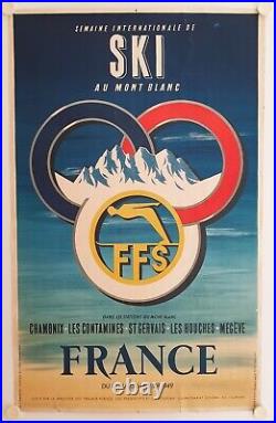 Affiche FFS Semaine Internationale SKI AU MONT BLANC 1949 d'après AUGIS