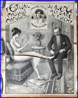 Affiche Festival Masseur Manucure Massage Facial Hansmann Vichy Circa 1900