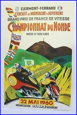 Affiche Gp France Moto Side 1960 Auvergne Clermont Ferrand Puy Dome Charade Bp