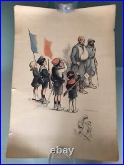 Affiche Guerre 14-18 de Poulbot avec des enfants saluant des blessés de guerre