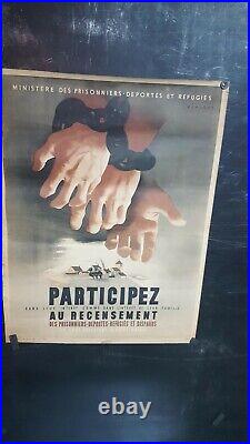 Affiche Guerre 1945 Recensement Des Prisonniers / Refugies