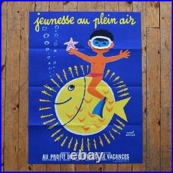 Affiche Hervé Morvan Jeunesse au Plein Air Le Nageur sous-Marin 1975