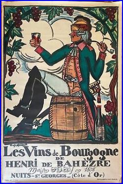 Affiche LES VINS DE BOURGOGNE Nuits-St Georges Côte d'Or GUY ARNOUX 80x120 20's
